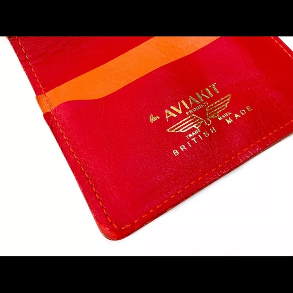 RARE LEWIS LEATHERS AVIAKIT Horsehide Card Case Wallet England Orange Red Bifold - Picture 7 of 8